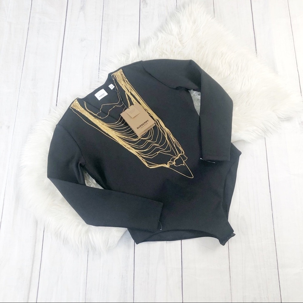 Burberry Chiers Multi-Chain Black Gold Chain V-Neck Long Sleeve Bodysuit NWT XL - Picture 4 of 7